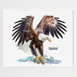 16x20 Eagle Ocean Watercolor Oil Painting Art Print‎